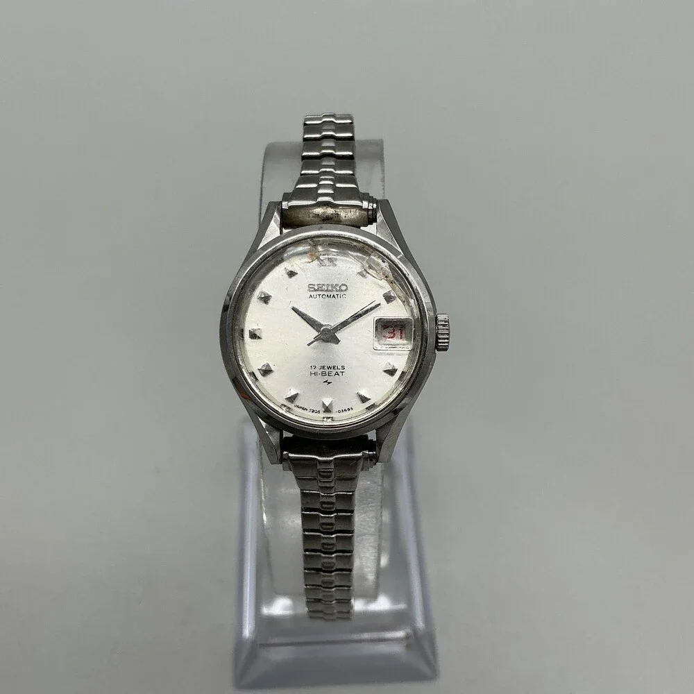 Vintage Seiko Womens Watch 22mm Silver Dial Auto Date Hi Beat Chipped Crystal